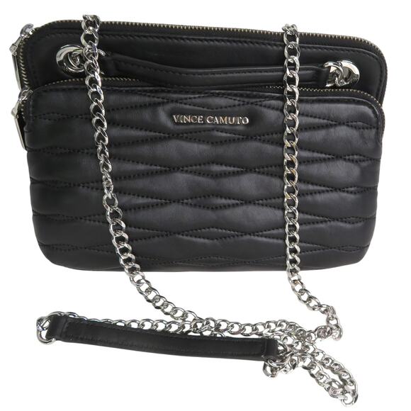 New VINCE CAMUTO Black Quilted Leather Convertible Strap Shoulder Crossbody Bag - Picture 5 of 10